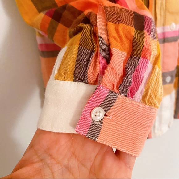🍊 J.CREW ORANGE YELLOW RUFFLE COLLAR PLAID BUTTON DOWN SHIRT! - Picture 10 of 16